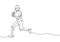 Continuous one line drawing of american or Canadian football player. Soccer game theme. Person holding the ball and running.