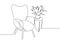 Continuous one line drawing armchair. Stylish office interior, chair and home plant vector hand drawn silhouette clipart