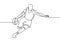 Continuous one line drawing of basketball player dribbling and holding the ball. Athlete running simplicity minimalism design