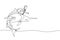 Continuous one line drawing brave businessman riding huge dangerous marlin fish. Professional entrepreneur male character fight