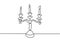 Continuous one line drawing of burning candle on chandelier. Classic chandelier. Beautiful candle design. Wax candle melting.