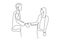 Continuous one line drawing of business concept of a man and women hand shake. Handshake of agreement and bilateral vector