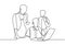 Continuous one line drawing of business meeting and discussion. Three persons talking each other