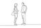 Continuous one line drawing of businessman and businesswoman talking on conversation of their business work