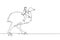 Continuous one line drawing businessman riding ostrich symbol of success. Business metaphor concept, looking at the goal,