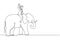 Continuous one line drawing businesswoman riding elephant symbol of success. Business metaphor concept, looking at goal,
