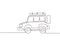 Continuous one line drawing car off road. Cartoon funny style. Side view. Beautiful automobile. Auto in flat design