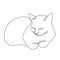 Continuous one line drawing of cat sleeping on white background.