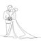 Continuous one line drawing. The character of a bride and groom who are married. vector illustration.
