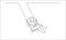 Continuous one line drawing. Elderly woman swinging on swing