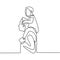 Continuous one line drawing. Family concept. Small girl is sitting on his father shoulders. Character happy dad walks with the