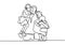 Continuous one line drawing of family. Happy families members of mother and father dancing with children. Vector illustration