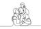 Continuous one line drawing of family. Happy families members of mother and father dancing with children. Vector illustration