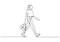 Continuous one line drawing of fashionable young woman walking. Vector of girl walk on the street holding bag