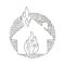 Continuous one line drawing fire line icon. House building in flames. Insurance symbol from accident prevention. Swirl curl circle