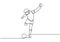 Continuous one line drawing of football or soccer player is shooting the ball to make a goal during game or tournament. Vector