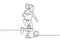 Continuous one line drawing of girl playing football. Woman player dribbling a ball minimalism concept