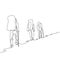 Continuous one line drawing group of three travelers hiking