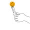 Continuous one line drawing of a hand holding burning candle. Human hands holding a memory candle. Melting wax candle in left hand