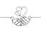 Continuous one line drawing. hands holding heart on white background. Black thin line of hand with heart image.
