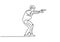 Continuous one line drawing of holding shot gun. Vector minimalism of person standing with pistol weapon
