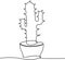 Continuous one line drawing. House cactus in pot. Single continuous line drawing cute potted tropical spiky cactus plant