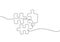 Continuous one line drawing of jigsaws on white background. Puzzle game symbol and sign business metaphor of problem solving,