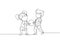 Continuous one line drawing Kids girl and boy brother sister fighting over a ball. Conflict between children. Kids sibling