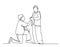 Continuous one line drawing of love marriage marriage symbol. Old man giving proposal to woman. Happy elderly people concept. Love