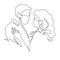 Continuous one line drawing of love in quarantine times. Couple hugs in protective medical masks vector illustration