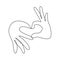 Continuous one line drawing of Love sign symbol from fingers hands