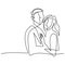 Continuous one line drawing of loving couple woman and man in romantic pose. Young male and female are in happiness moment