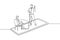 Continuous one line drawing male teacher teaching male junior high school student who sits on bench around desk and studies on