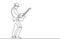 Continuous one line drawing of man playing electric guitar. Concept of person on stage play rock country, jazz, and pop song