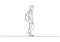 Continuous one line drawing of man walking on the street. Concept of student college person with bag