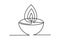 Continuous one line drawing oil lamp, candle burning flame. Black contour line simple minimalist graphic isolated vector