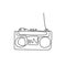 Continuous one line drawing of old radio tape recorder ghetto music 80s retro design. Vector illustration vintage theme