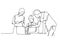 Continuous one line drawing of People discussion. Concept of business talk or briefing and conversation of a man and two women at