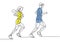 Continuous one line drawing of people running. Vector minimalism of man and woman doing exercise