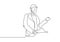 Continuous one line drawing of person presenting with a paper. Concept of explanation and deliver communication