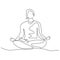 Continuous one line drawing of person sitting in lotus position for yoga exercise or meditation. Vector illustration minimalism