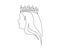 Continuous one line drawing of queen and crown. Simple queen tiara outline design. Editable active stroke vector