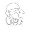 Continuous one line drawing respirator mask illustartion. Graffiti artist in cap