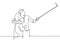 Continuous one line drawing of selfie couple. Man holding stick and camera of smartphone to capture romantic moment with girl