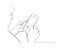 Continuous one line drawing Smartphone phone in hand. Simple line drawing hand using modern mobile phone. view of man hands