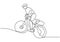 continuous one line drawing of sport Cycling triathlon. Bicycle athlete or cyclist riding on the street. Vector illustration