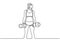 Continuous one line drawing of strong woman workout at gym, Concept of girl lifting barbells on sport healthy lifestyle