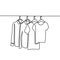 Continuous one line drawing of sweater, shirt, and t-shirt hanging on clothing rack. Minimalistic style of fashionable wardrobe