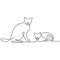 Continuous one line drawing of two cats in minimalism style. Cute cat animals mascot concept for pedigree friendly pet icon. The