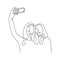 Continuous one line drawing of two girls taking a picture with smartphone. People selfie with mobile phone. Vector illustration